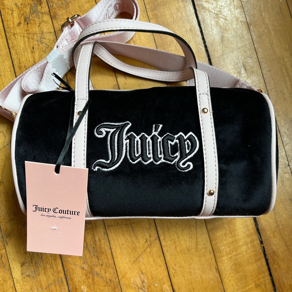Juicy Couture Queen of Everything Mini Barrel Bag Purse Licorice/Powder Blush